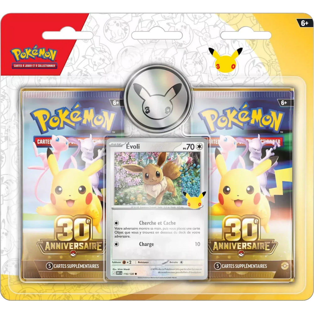 Blister Pokémon 30e Anniversaire : Évoli - Duopack 2 Boosters + Jeton (VF / Français)